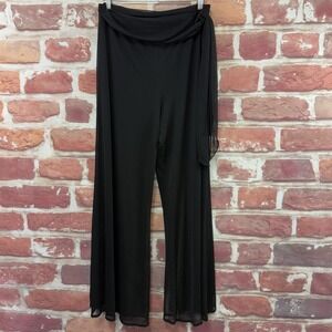 MSK Dress Pants Women's L Plain Black Chiffon Overlay Wide Leg Pull On Evening